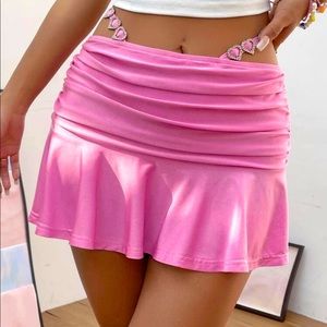 Y2K HEART RING TIE BACK RUCHED RUFFLE HEM SKIRT - PINK